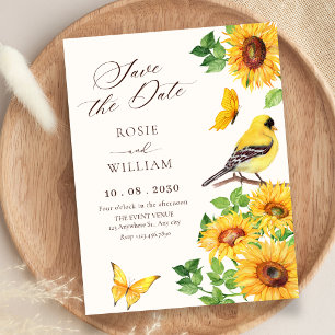 Save The Date Tournesols élégants mariage d'oiseau