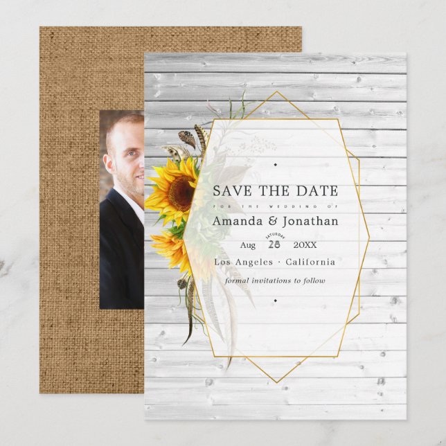 Save The Date Tournesols Herbier Rustique Mariage Bohème (Devant / Derrière)
