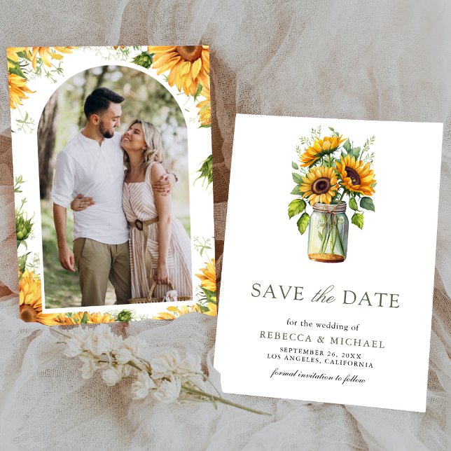 Save The Date Tournesols rustiques en pot Mason Photo mariage (Créateur téléchargé)
