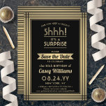 Save The Date TOUT Anniversaire Surprise Party Élégant Noir et O<br><div class="desc">Peux-tu garder un secret ? Invitation famille et amis à une fête d'anniversaire élégante et excitante avec coutume noir et or enregistrer les invitations de la fête de la date. Toute la formulation de ce modèle est simple à personnaliser, y compris le message qui dit "Shhh! C'est une SURPRISE." Le...</div>