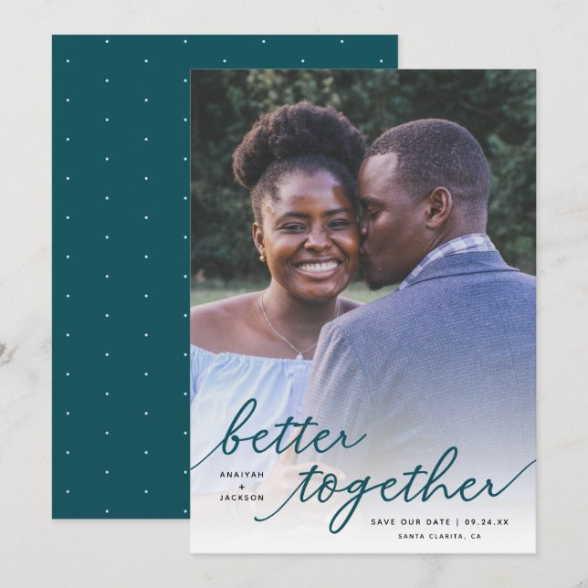 Save The Date Tout Simplement Mieux Ensemble Script Pleine Photo (Devant / Derrière)
