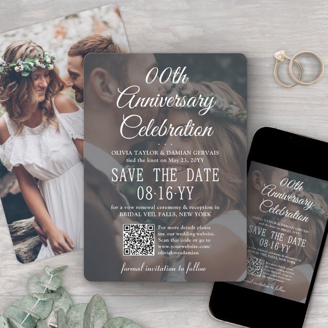 Save The Date TOUTE Fête d'anniversaire Élégante 2 Photo & Code  (Créateur téléchargé)