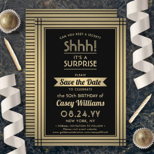 Save The Date Toute fête d'anniversaire surprise Élégant noir et