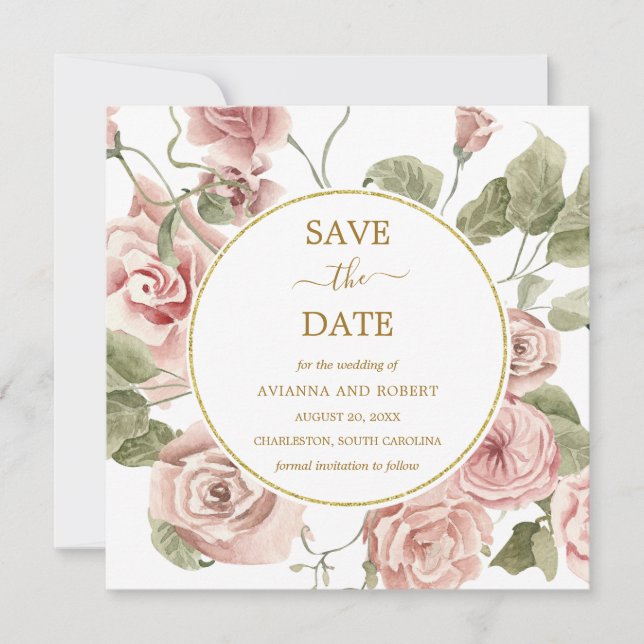 Save The Date Trame or rose rose pâle (Devant)