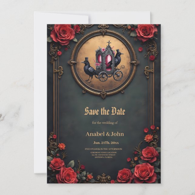 Save The Date Transport gothique avec Ravens et Rose. (Devant)