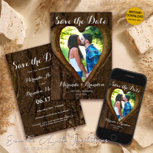 Save The Date Tree Heart Photo Mariage rustique Enregistrer la c