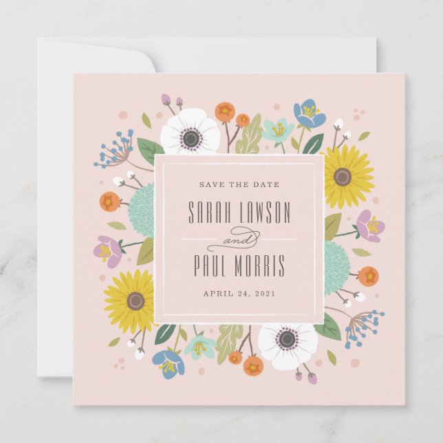 Save The Date Trellis Flower Frame Enregistrer la date - Rose (Devant)