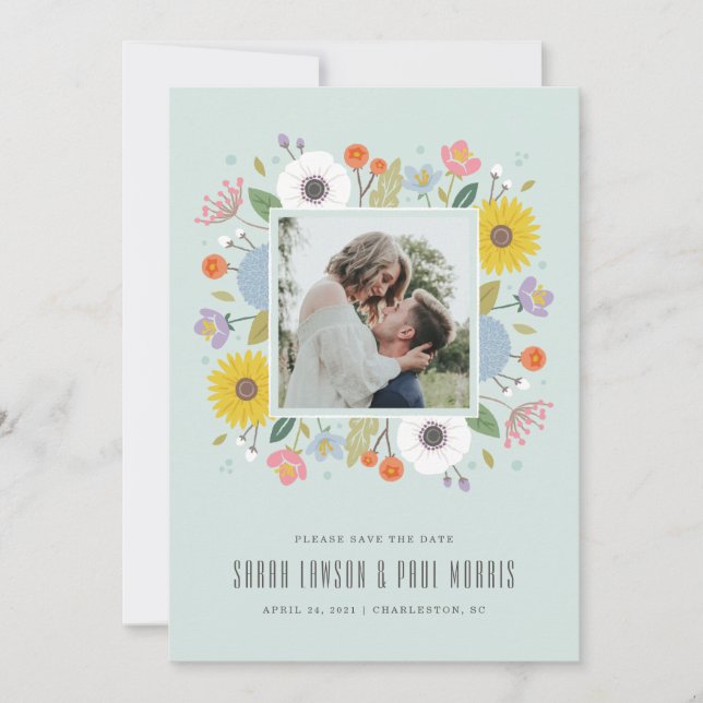 Save The Date Trellis Flower Frame Enregistrer la date - Vert Me (Devant)