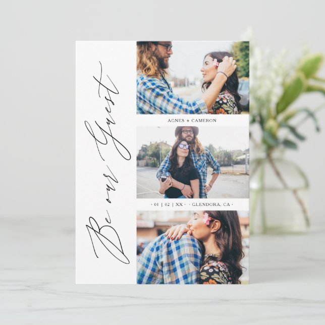 Save The Date Trendy Be our Guest Chic Romantic 3 Photos Wedding (Debout devant)