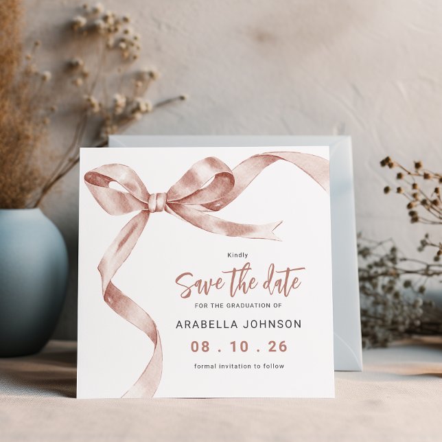 Save The Date Trendy Beige Bow Graduation (Créateur téléchargé)