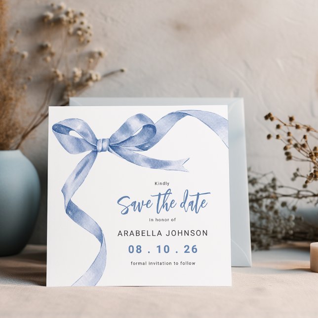 Save The Date Trendy Blue Bow Graduation (Créateur téléchargé)