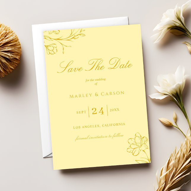 Save The Date Trendy Butter Yellow Elegant Wedding (Créateur téléchargé)