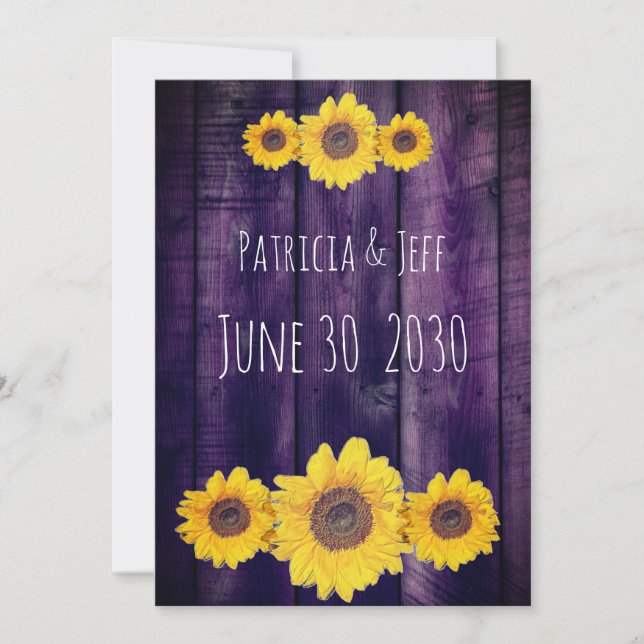 Save The Date trio de tournesol en faux bois violet -enregistrer (Devant)