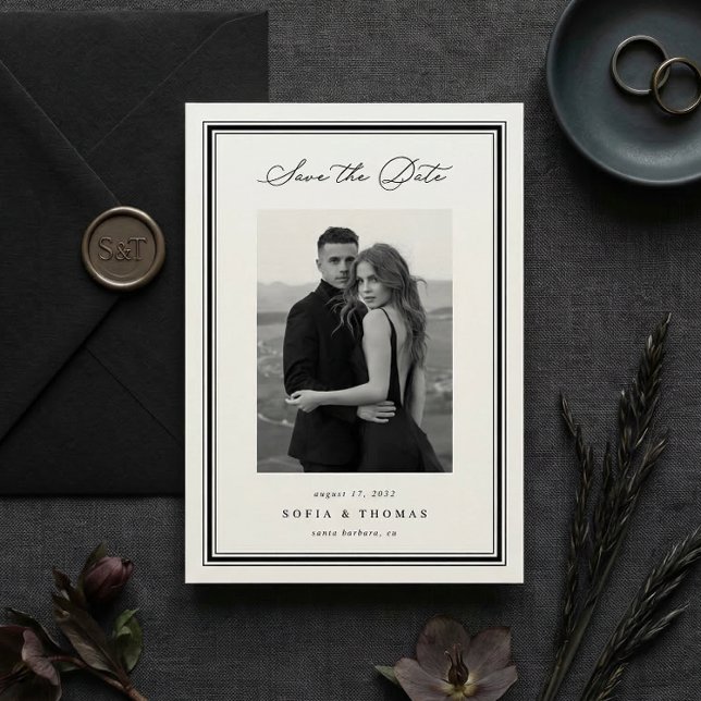 Save The Date Triple Border | Simple Élégant Photo Mariage (Créateur téléchargé)