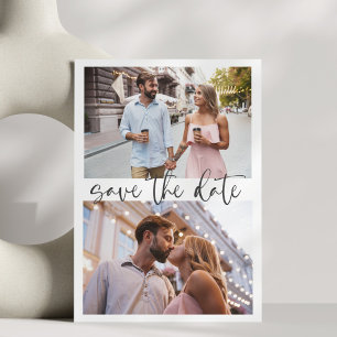 Save The Date Trois 3 Photo Minimaliste Script Mariage élégant