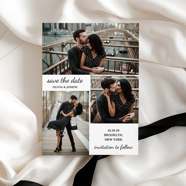 Save The Date Trois Photo et Écriture Moderne Mariage (Créateur téléchargé)