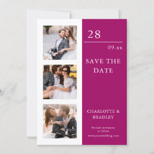 Save The Date Trois Photo Moderne Magenta Mariage