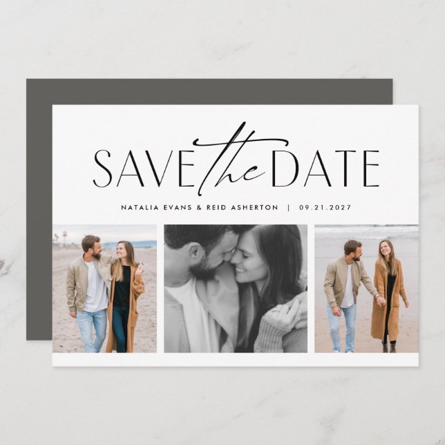 Save The Date Trois photo simple style noir blanc (Devant / Derrière)