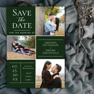 Save The Date Trois photos modernes   Emerald Green Enregistrer 