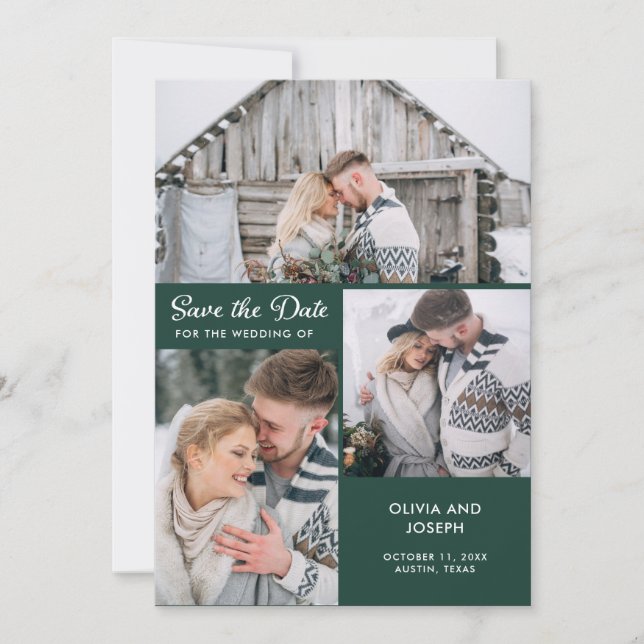 Save The Date Trois photos sur Emerald Green | MARIAGE (Devant)