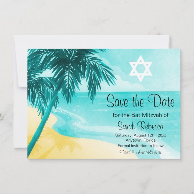 Save The Date Tropical Beach Bat mitzvah Enregistrer la date (Devant)