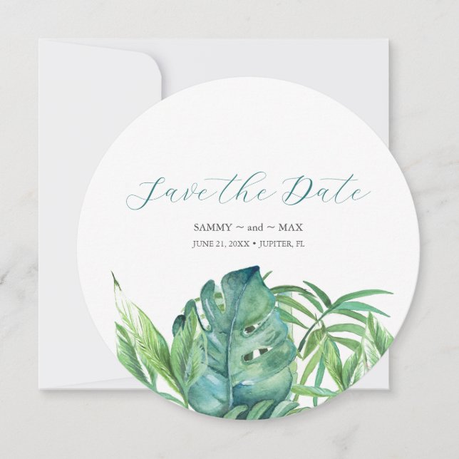 Save The Date Tropical Chic Aquarelle Végétation Enregistrer la  (Devant)