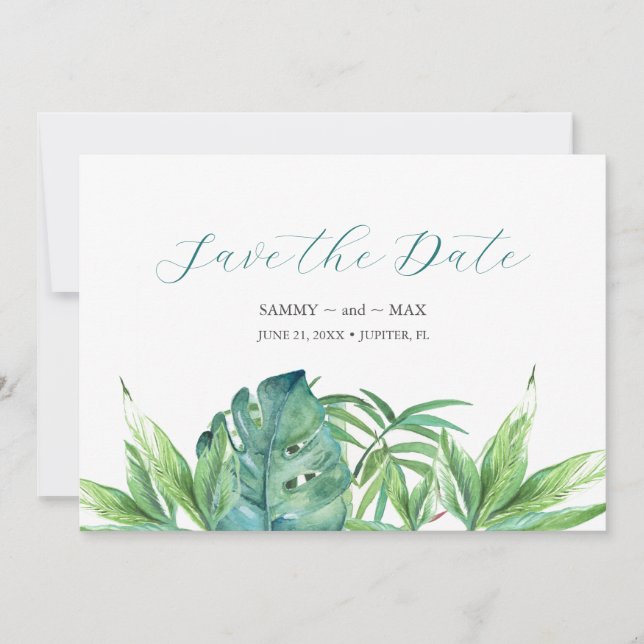 Save The Date Tropical Chic Aquarelle Verdure Enregistrer la Dat (Devant)