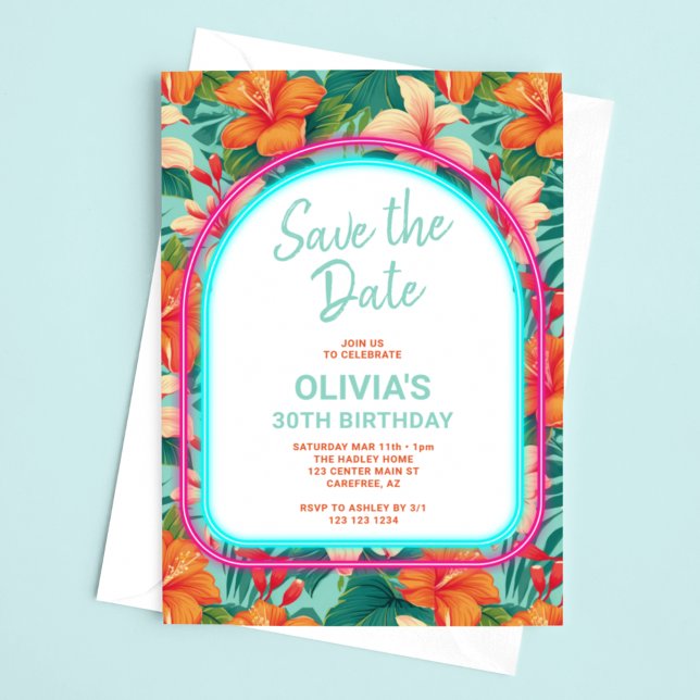 Save The Date Tropical Electric Neon Anniversaire (Créateur téléchargé)