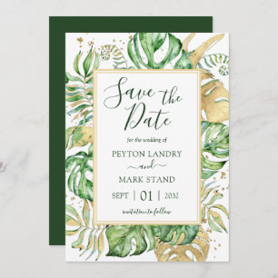 Save The Date Tropical Feuille Modern Gold Frame Enregistrer la