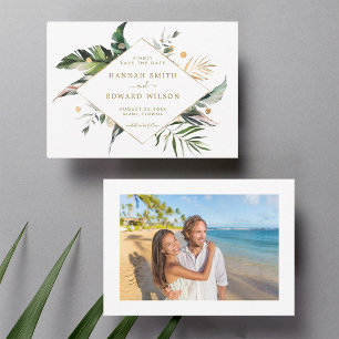 Save The Date Tropical Foliage Gold Mariage Photo Enregistrer La