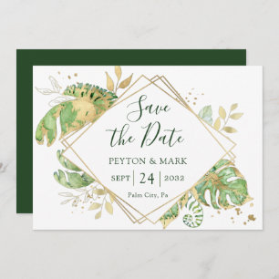 Save The Date Tropical Foliage Vert & Or Cadre géométrique