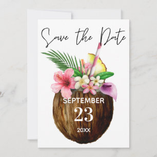 Save The Date Tropical Hawaïen Floral & Kraft à la noix de coco 