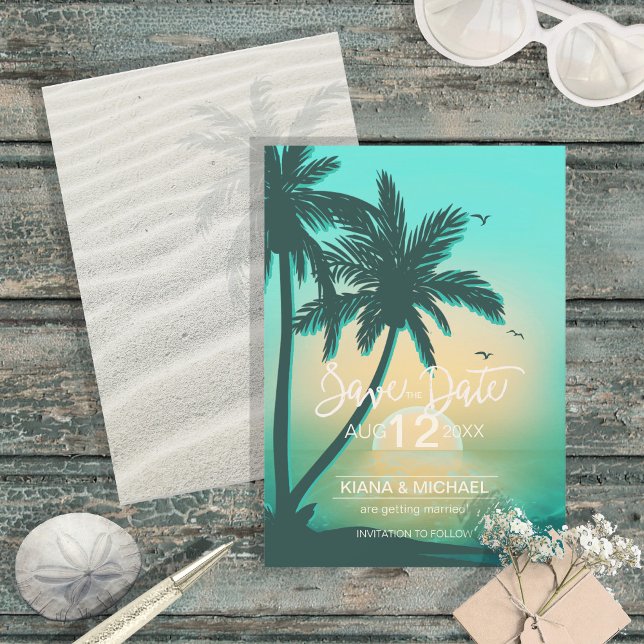 Save The Date Tropical Isle Sunrise Mariage Turquoise ID581 (Créateur téléchargé)