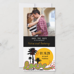 Save The Date Tropical Love Summer Palm Trees Retro Photo Modern