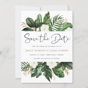 Save The Date Tropical Moderne Palm Cactus Blanc Floral