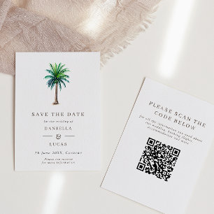Save The Date Tropical Palm Tree Destination Wedding QR Code