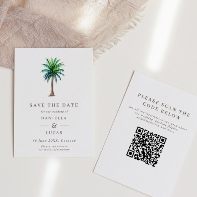 Save The Date Tropical Palm Tree Destination Wedding QR Code (Créateur téléchargé)
