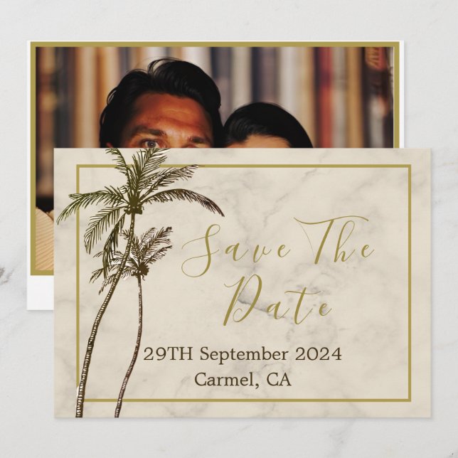 Save The Date Tropical Palm Tree élégant Mariage rustique modern (Devant / Derrière)