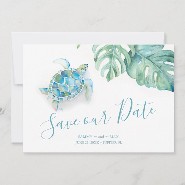 Save The Date Tropical Sauvez la date avec l'aquarelle tortue ma (Devant)