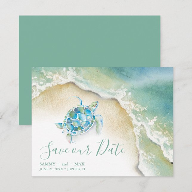 Save The Date Tropical Sauvez la date avec l'aquarelle tortue ma (Devant / Derrière)
