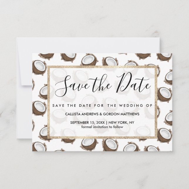Save The Date Tropical Summer Brown Blanc Coco Motif Fruit (Devant)