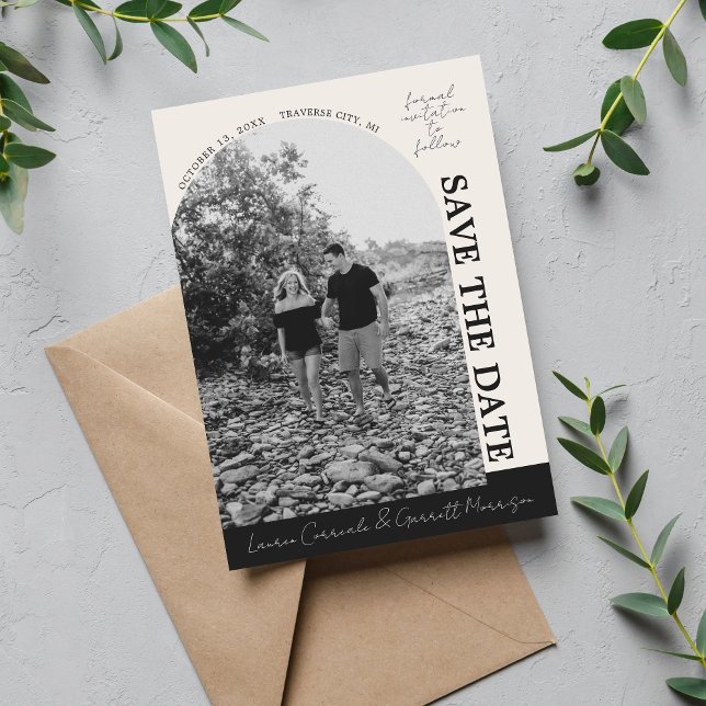 Save The Date True Simplicité 3 Moderne Beige & Noir (Créateur téléchargé)