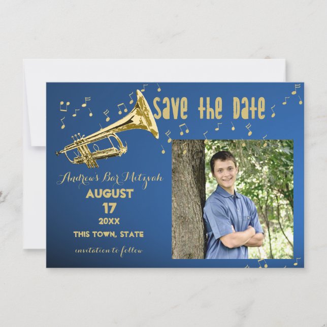 Save The Date Trumpet Bar Mitzvah Enregistrer la date (Devant)