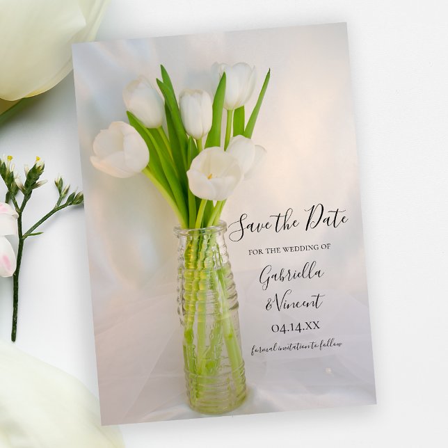 Save The Date Tulipe blanche dans la bouteille de lait Mariage E (Créateur téléchargé)