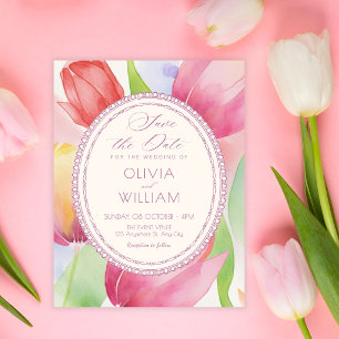 Save The Date Tulipes aquarelles fleurissent