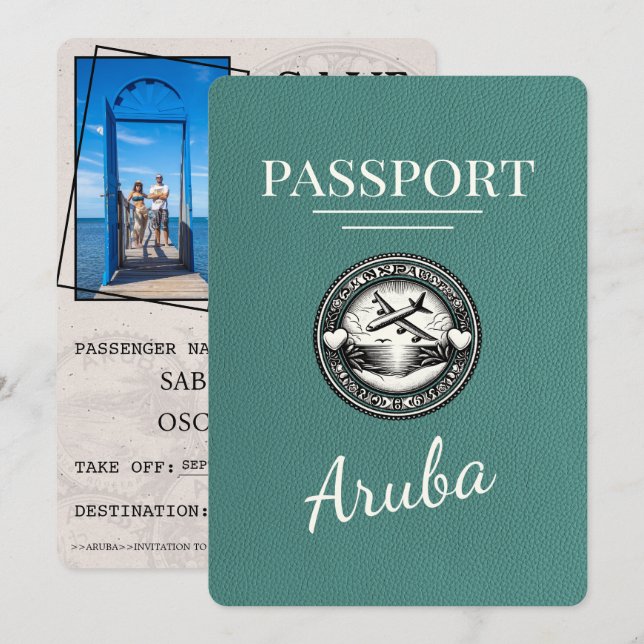 Save The Date Turquoise Aruba Passeport Enregistrer La Date (Devant / Derrière)