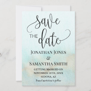 Save The Date Turquoise avec Gold Ocean Mariage Beach