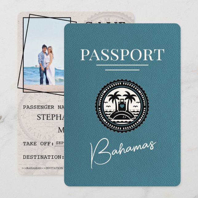 Save The Date Turquoise Bahamas Passport Enregistrer La Date (Devant / Derrière)