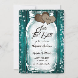 Save The Date Turquoise Barre Bois Chaîne Lumières Mason Jar Mar