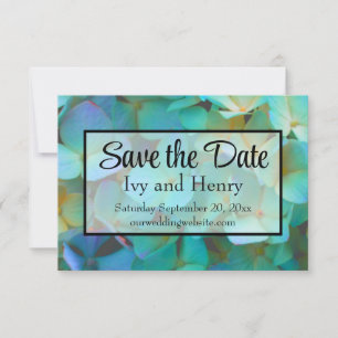 Save The Date Turquoise bleu jaune rose hydrangée fleurs